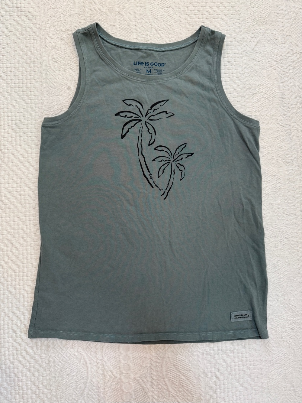 Life Is Good Palm Tree Crusher Boxy Blue Tank Womens Medium Sleeveless Shirt